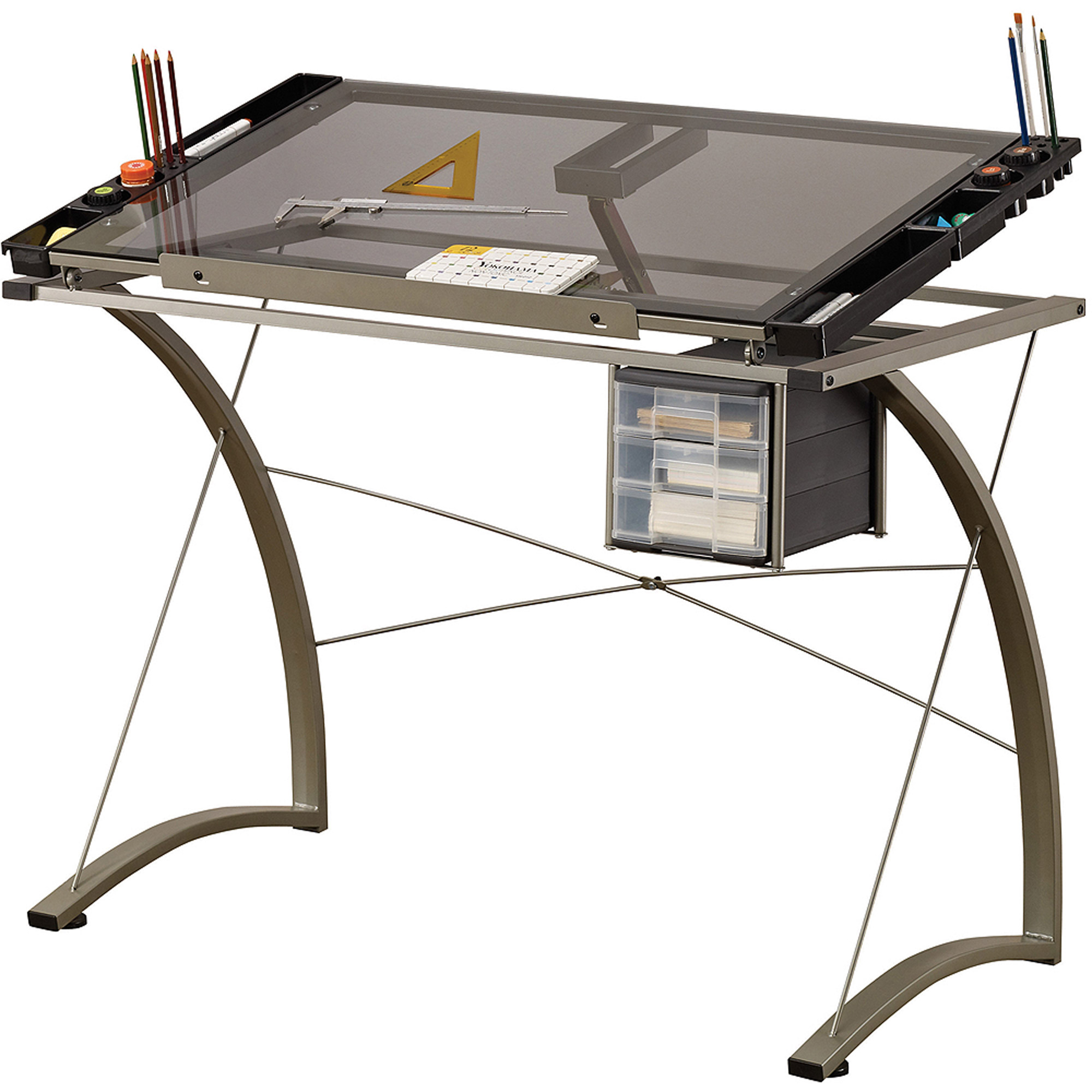 Coaster Contemporary Chrome Glass Top Drafting Desk Champagne 800986 eBay
