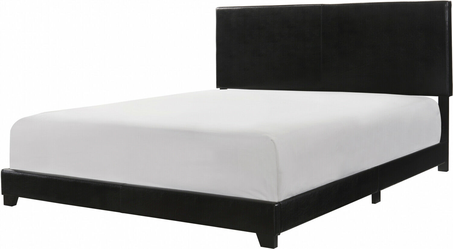 Platform Upholstered PU Leather Black Bed Frame Headboard Twin Full